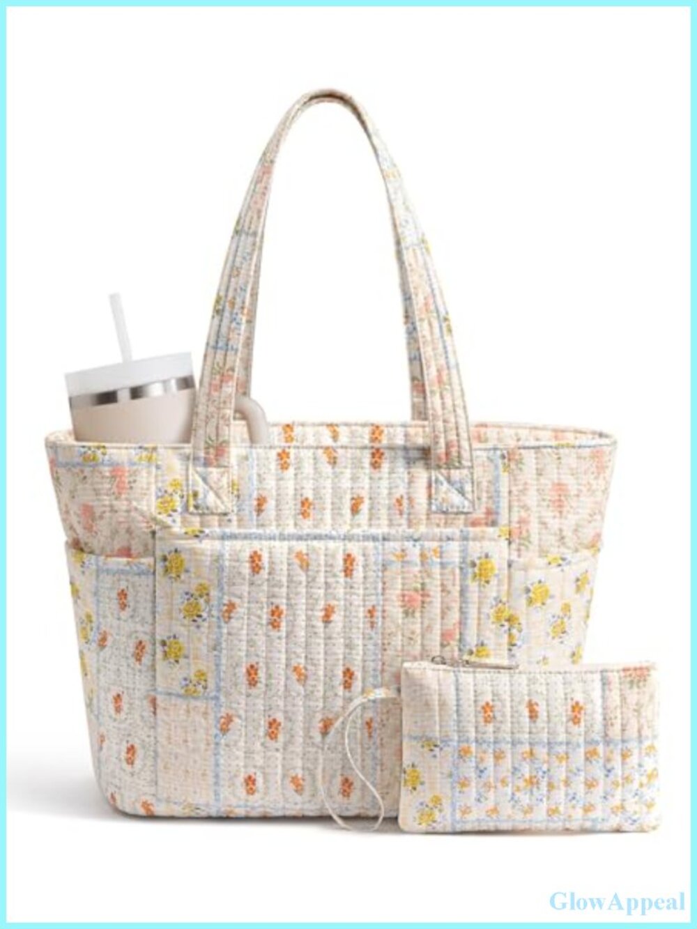 Quilted Cotton Tote Bag with Laptop Sleeve for Women Work Teacher Nurse